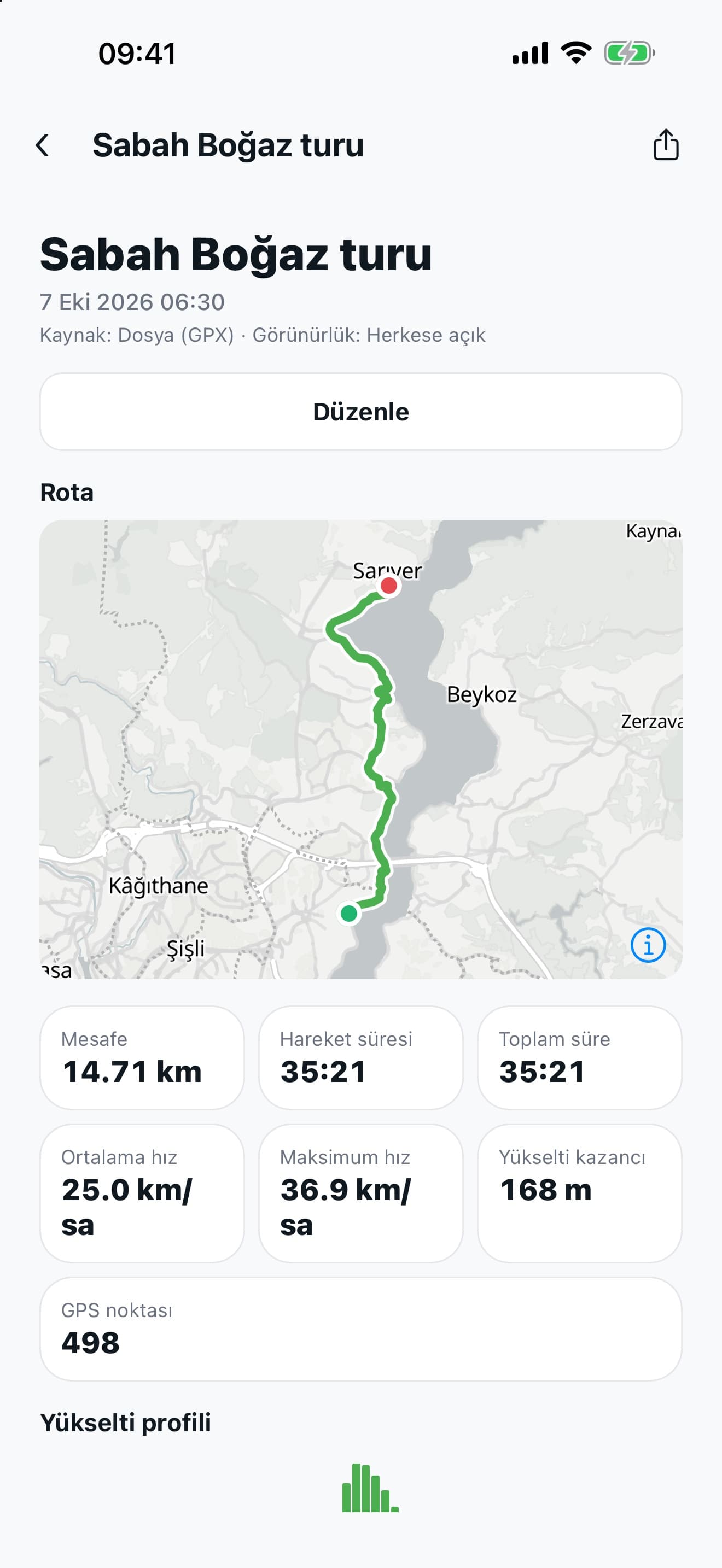 Mobil uygulamada sürüş detayı